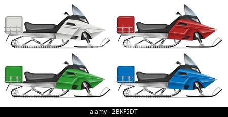 Snowmobile view from side isolated on white background. Winter sports vehicle vector template, all elements in the groups on separate layers for easy Stock Vector