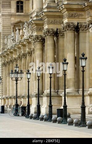 Architectural details and statues on the Richelieu Wing of the Louvre Museum,Paris, France Stock Photo