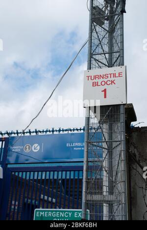 Ellerslie Road Stand Blue Stadium 1960s 1970s Architecture Steel Structure QPR FC Loftus Road South Africa Road, Shepherd's Bush, London W12 Stock Photo