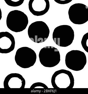 Seamless pattern with dots circles. Black stains on white background. Stock Vector