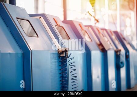 Row of machines on industrial production, abstract background. Stock Photo