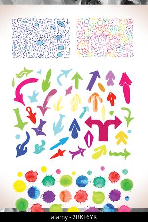 Colorful watercolor vector arrows. Vector design elements Stock Vector
