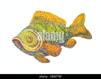 Handmade watercolor painting illustration.  Dotted technique. Pointillism Stock Vector