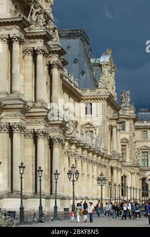 Architectural details and statues on the Richelieu Wing of the Louvre Museum,Paris, France Stock Photo