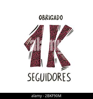 Obrigado 1000 seguidores. Thank you followers in portuguese. Celebration subscribers banner. 1k screen for public channel. Greeting card for social ne Stock Vector
