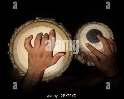 Indian classical drums - tabla - being played, with motion blur