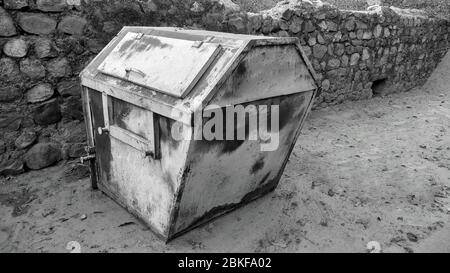 Abandoned old rusty metal box. black and white Stock Photo