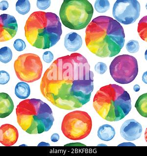 Watercolor rainbow repeated pattern. Abstracts rounded bubbles seamless pattern. Hand painted illustration. Stock Vector