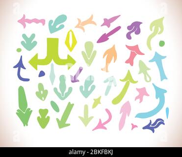 Set of colorful watercolor arrows isolated on white background. Stock Vector