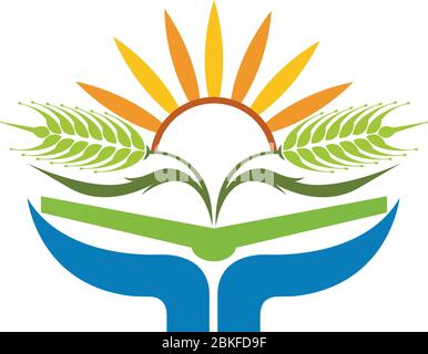 Illustration art of a sunrise wheat logo with isolated background Stock Vector
