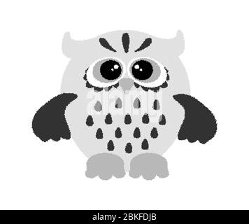 Owl graphic black s white. Vector illustration of cute owl. Owl made from many round dots. Stock Vector