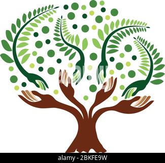Illustration art of a hand tree logo with isolated background Stock Vector