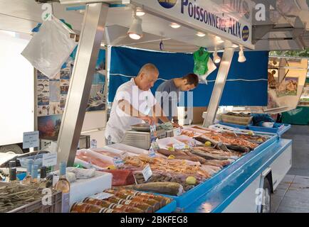 Open air fish market in Sanary Sur Mer, France. Stock Photo