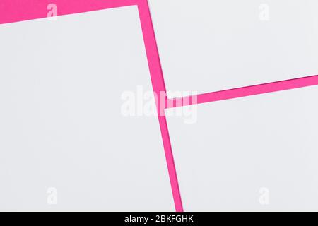 mock up concept. cards Papers on pink background. Top view, flat lay, copy space Stock Photo
