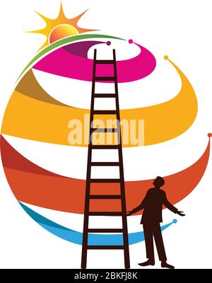 Illustration art of a man support ladder bright way with isolated background Stock Vector