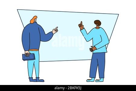 Friends arguing each other. Two persons discussing about life. Scene of family conflict. Bad relashionship. Quarrel. Vector illustration. Stock Vector
