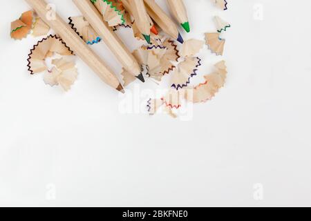 sharped pencils with Pencil Shaving isolated on white Stock Photo