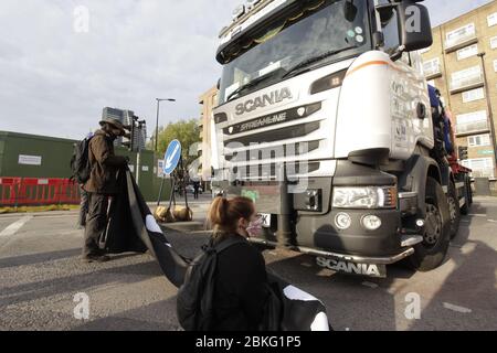 Euston, Lonodon, UK. 4th May 2020. In addition to Euston and Colne Valley, HS2 Rebellion actions are taking place all along the proposed route, with Stop HS2 and other activists blockading over 20 HS2 sites today... from London to Crackley Woods, Warwickshire.   Protectors wish to emphasise the public resistance to HS2'S destruction of our Ancient Woodland and Wildlife Habitats and HS2'S failure to stop construction works at multiple sites,  breaching HSE Covid guidelines and exposing their workers, protestors, families and communities to unnecessary risk during a national health crisis. Credi Stock Photo