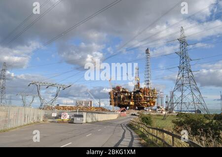 The decommissioned Brent Bravo North Sea Oil Rig being dismantled at Able Seaton Port, Hartlepool Stock Photo