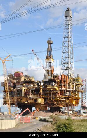 A Decommissioned North Sea Oil Rig Being Dismantled At Redcar Stock ...