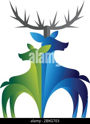 Illustration art of a double deer logo with isolated background Stock Vector