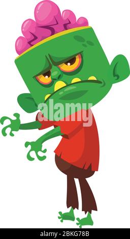 Cartoon funny green zombie. Halloween vector illustration of zombie creature. Stock Vector