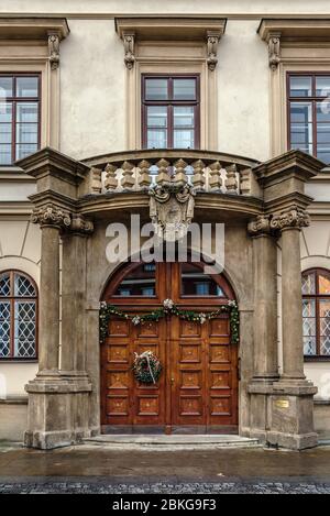 Carved Wooden Doors in Prague Old Town Stock Photo