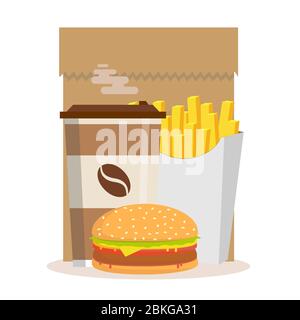 Fast Food - Take Away Handle Lunch Bags Stock Vector