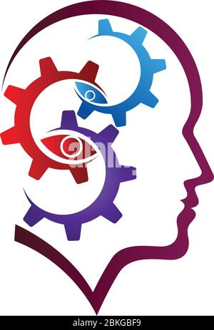 Illustration art of a gear brain logo with isolated background Stock Vector