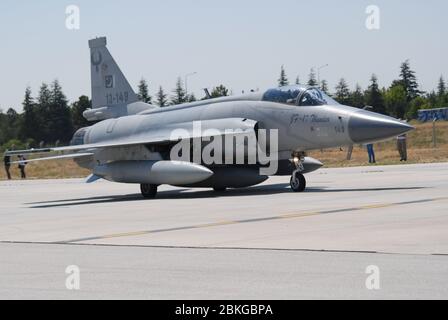 Pakistan Air Force JF-17 Thunder jet fighter prepares to takeoff from an air base during the Anatolian Eagle military exercise in Konya Stock Photo