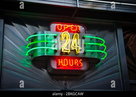 New York,NY,United States,October 24,2009.Open 24hrs neon sign.Credit:Mario Beauregard/Alamy News