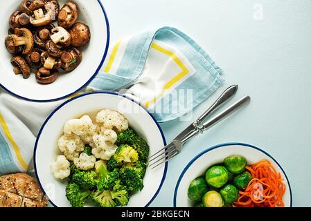 Healthy meal with cooked and roasted vegetables. Healthy vegetable dishes meal. Stock Photo