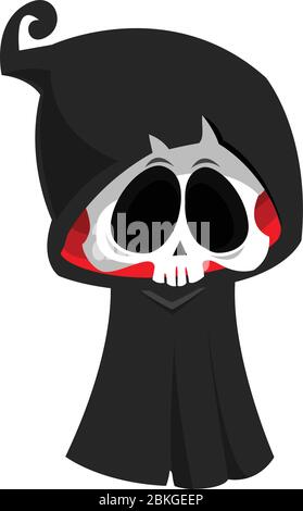 Angry cartoon grim reaper flying. Halloween death character illustration. Design for print, sticker, party poster invitation or logo Stock Vector