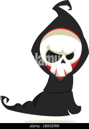 Angry cartoon grim reaper flying. Halloween death character illustration Stock Vector