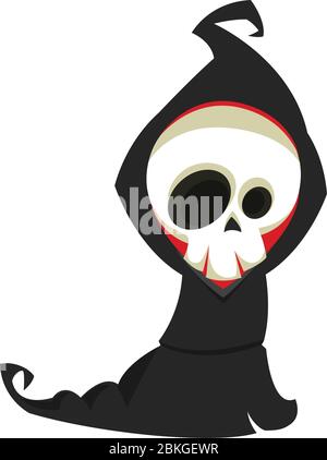 Angry cartoon grim reaper flying. Halloween death character illustration Stock Vector