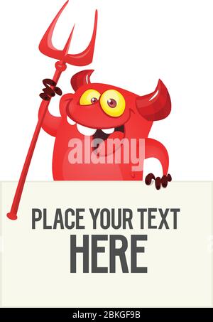 Red devil hand holding white sheet. Satan holds and signboard Stock Vector