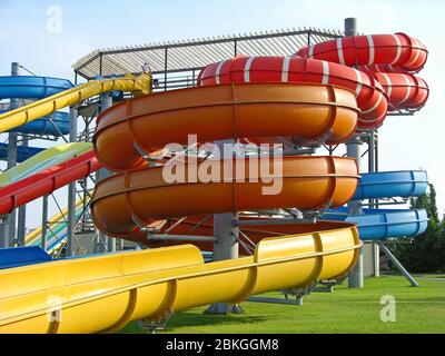 Aquapark slides in Sevastopol, Ukraine Stock Photo