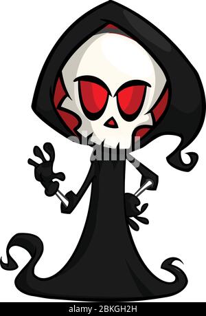 Angry cartoon grim reaper waving. Halloween death character illustration Stock Vector
