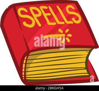 Old witch with spell and book cartoon style isolated on white