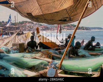 Cape coast fishermen in West Africa, Ghana Stock Photo