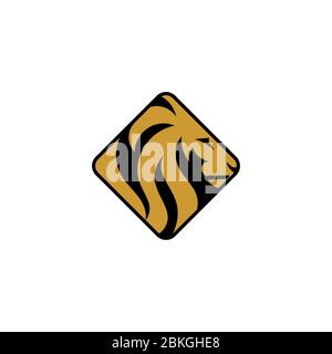 vector of lion head logo template, on square concept design, isolated on white background. Stock Vector