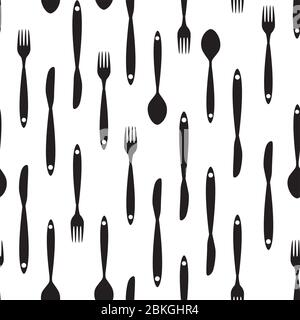 Seamless Pattern with Forks, Spoons end Knifes. Vector Illustration Stock Vector