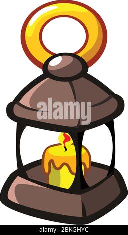Cartoon illustration of lantern with candle. Halloween icon Stock Vector