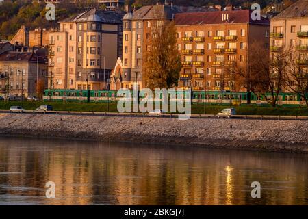 Apartment buildings along the Danube River, Budapest, Central Hungary, Hungary Stock Photo
