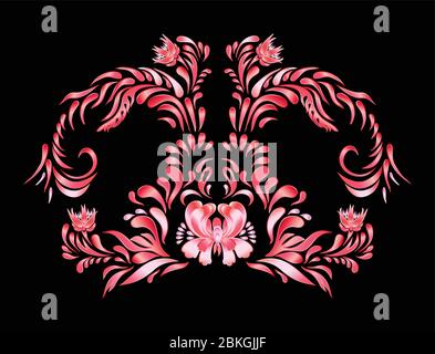 Pink flowers on black background. Pastel pink colors. Floral greeting card. Stock Vector