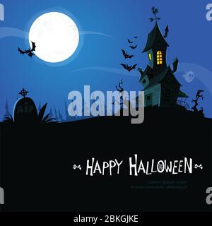Spooky Halloween background with hounted scary house Stock Vector