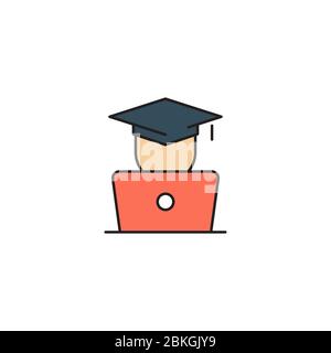 Student Studying on Laptop vector icon symbol isolated on white background Stock Vector