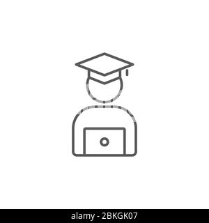 Student Studying on Laptop vector icon symbol isolated on white background Stock Vector