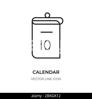 Black line calendar icon. Linear logo symbol reminder of date and month. Pictogram design in modern style for event scheduler. Contour template number day closeup Isolated on white vector illustration Stock Vector