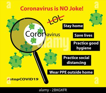 corona virus info-graphic poster with preventative measures, prevention tips to stop the spread of the deadly virus and emphasizing corona is no joke Stock Vector